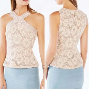 BCBGMaxAzria 'Annica' Crochet Halter Top Bare Pink EUC
